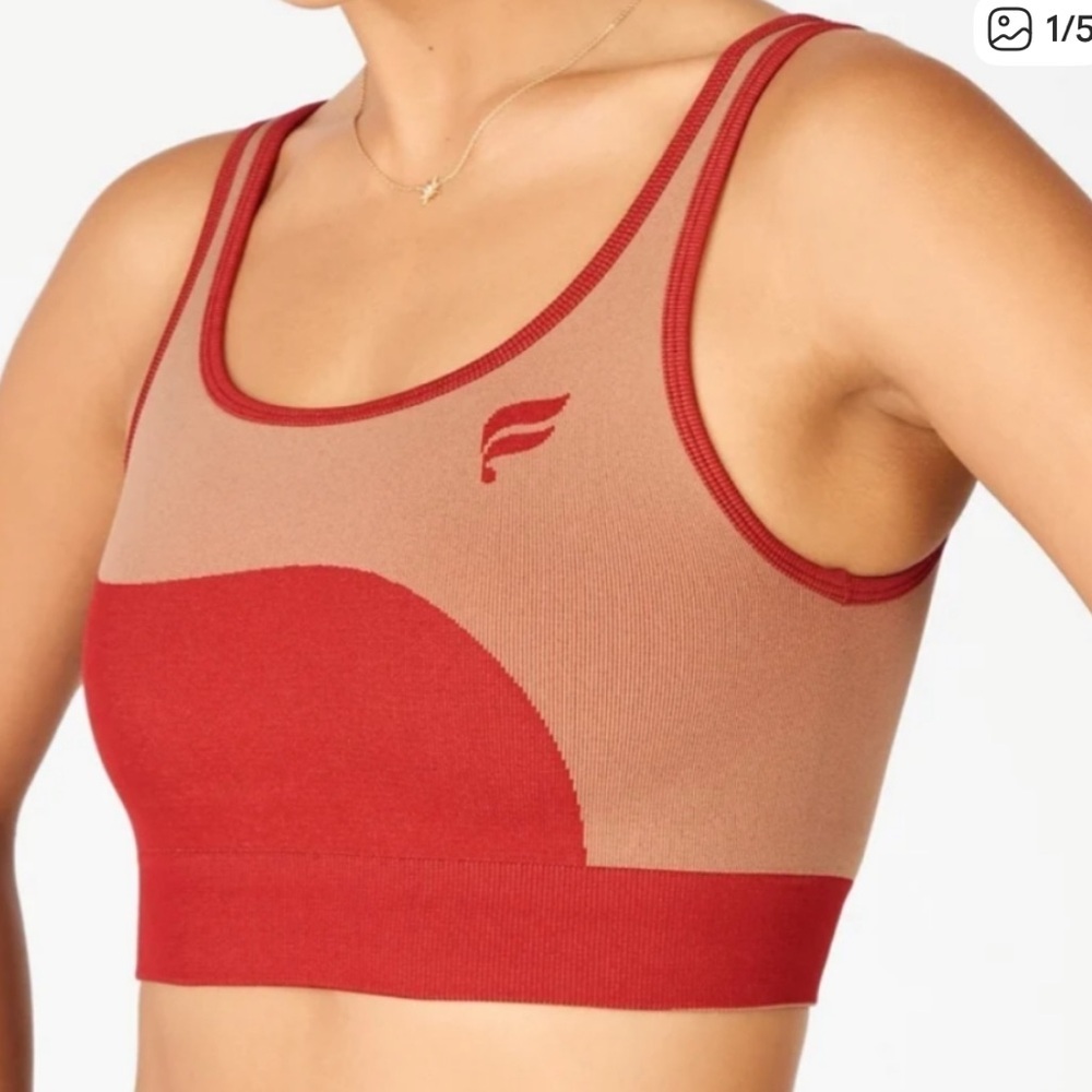Fabletics Sunny Reversible Low Impact Sports Bra Haute Red/Maplewood Tan Small